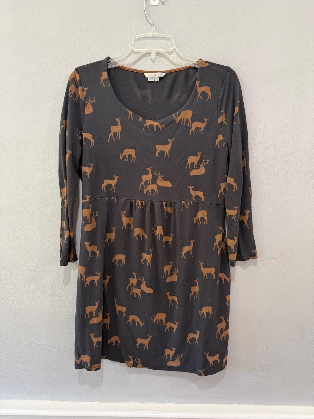 Boden Scoop Neck Oh Deer Jersey Reindeer Holiday Christmas Dress Size 14R